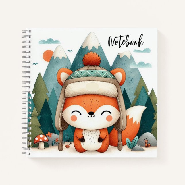  Winter Whimsy – Fox in a Fluffy Hat Notebook (Front)