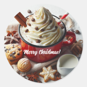 Winter whipped cream hot coffee in a red mug classic round sticker