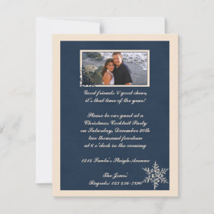 Winter White and Navy Blue Snowflake Photo Invitation