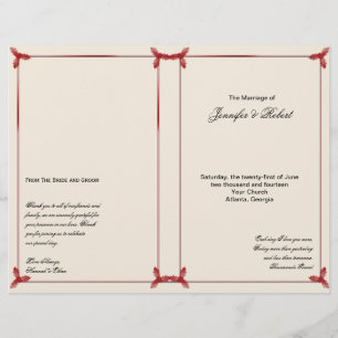 Winter White and Red Mistletoe Wedding Program