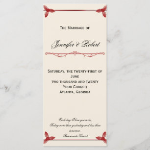 Winter White and Red Mistletoe Wedding Program