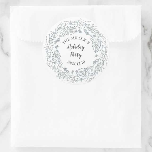 Winter white berries floral wreath classic round sticker (Bag)