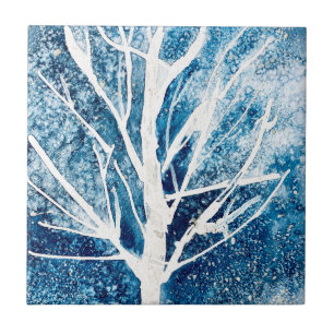 Winter white birch tree Christmas Tile