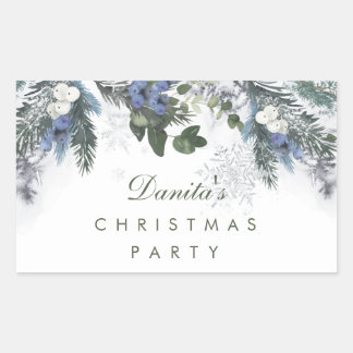 Winter White Blue Christmas Pine Personalized Sticker