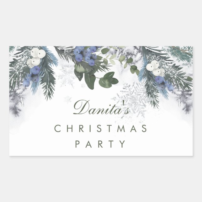 Winter White Blue Christmas Pine Personalized Sticker (Front)