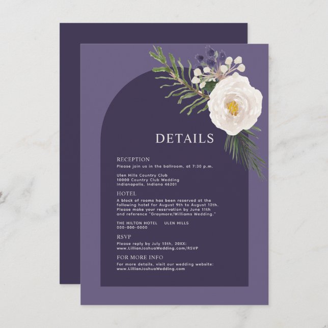 Winter White Botanical Purple Wedding Details (Front/Back)