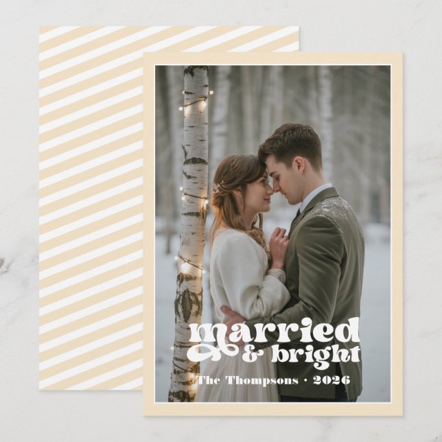 Winter White & Champagne Newlyweds Christmas Holiday Card (Front/Back)