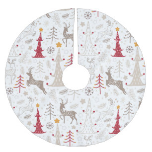 Winter White, Christmas Tree and Deer Brushed Polyester Tree Skirt