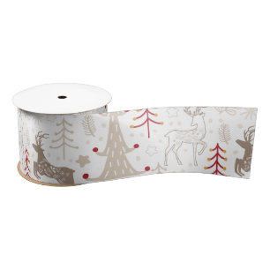 Winter White, Christmas Tree and Deer Satin Ribbon
