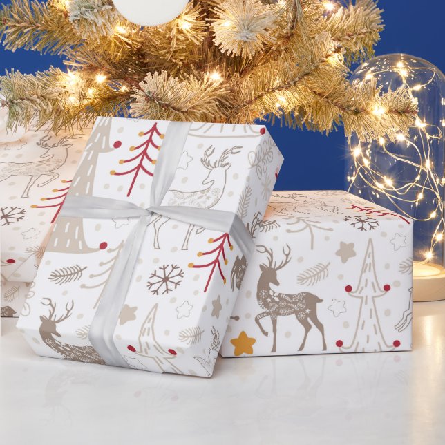 Winter White, Christmas Tree and Deer Wrapping Paper (Holidays)