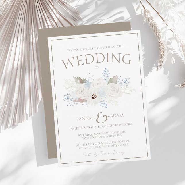 Winter White Floral and Taupe Christmas Wedding Invitation (Creator Uploaded)