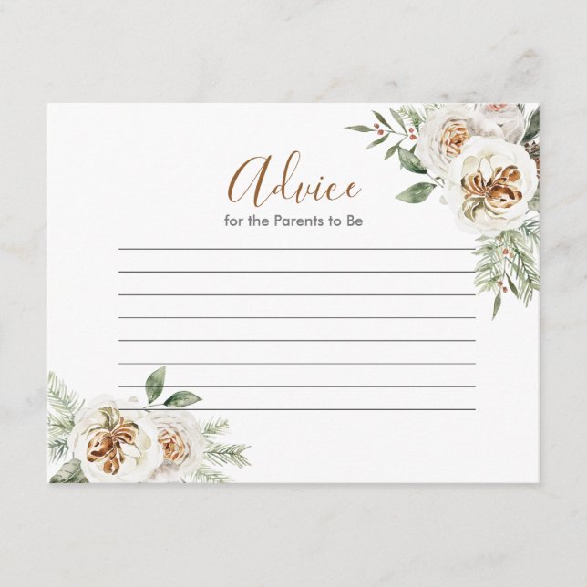 Winter White Floral Baby Shower Advice Card (Front)