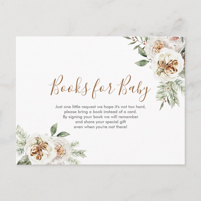 Winter White Floral Books for Baby Postcard (Front)