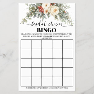 Winter White Floral Bridal Shower Bingo Game Card