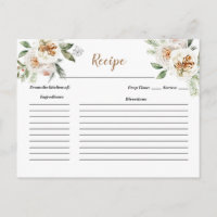 Winter White Floral Bridal Shower Recipe card