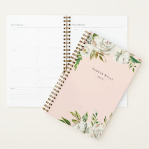 Winter White Floral Personalized Planner