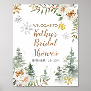Winter White Floral Pine Trees Welcome Sign