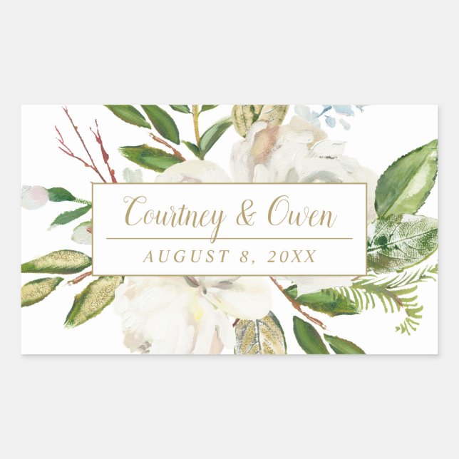 Winter White Floral Wedding Monogram Sticker (Front)