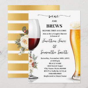 Winter White Floral Wine and Brews Couples Shower Invitation