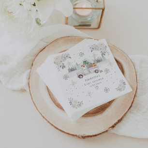 Winter White Floral Woodland Baby Shower Napkin