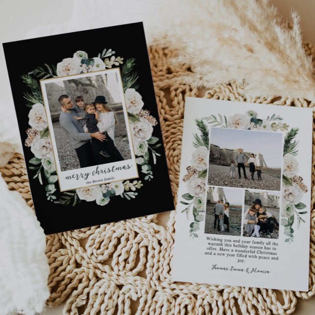 Winter White Flowers | Black & White Photo Holiday Card (Creator Uploaded)