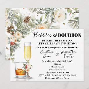 Winter White Flowers Bubbles & Bourbon Shower Invitation