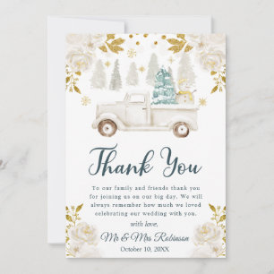 Winter White & Gold Truck Floral Wedding Thank You Card