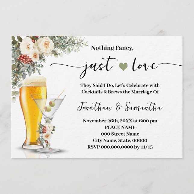 Winter White Nothing Fancy Just Love Wedding Invitation (Front)