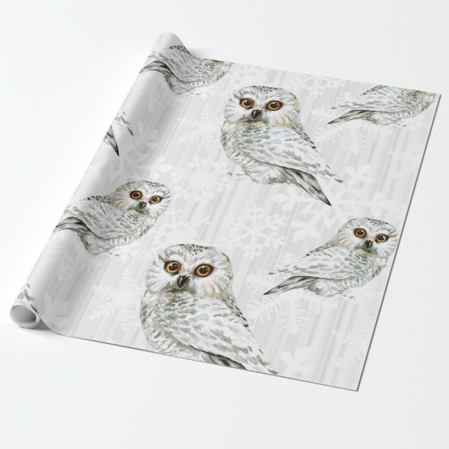 Winter White Owl Pattern 10 Wrapping Paper (Unrolled)