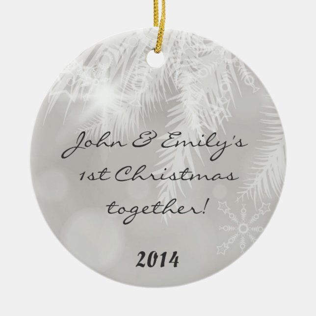 Winter White Pine Needl Personalized Name Ornament (Front)