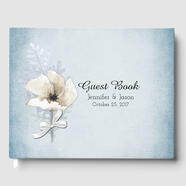 Winter White Poppy Wedding Guest Book (Front)