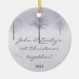 Winter White Snow Trees Personalized Name Ornament