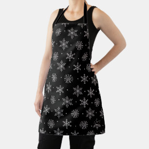 Winter White Snowflake on Black Pattern Apron