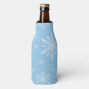 Winter White Snowflakes on Light Cornflower Blue Bottle Cooler
