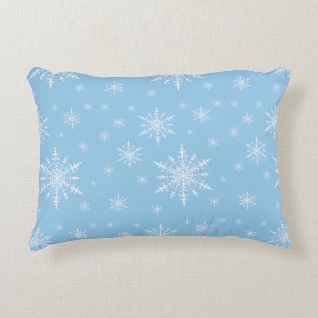 Winter White Snowflakes on Light Cornflower Blue Decorative Pillow (Front)