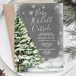 Winter White Snowflakes Pine Trees Baby Shower Invitation<br><div class="desc">Winter White Snowflakes Pine Trees Baby Shower</div>