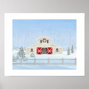 Winter White Snowy Christmas Barn Art Print