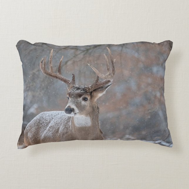 Winter Whitetail Buck Accent Pillow (Front)