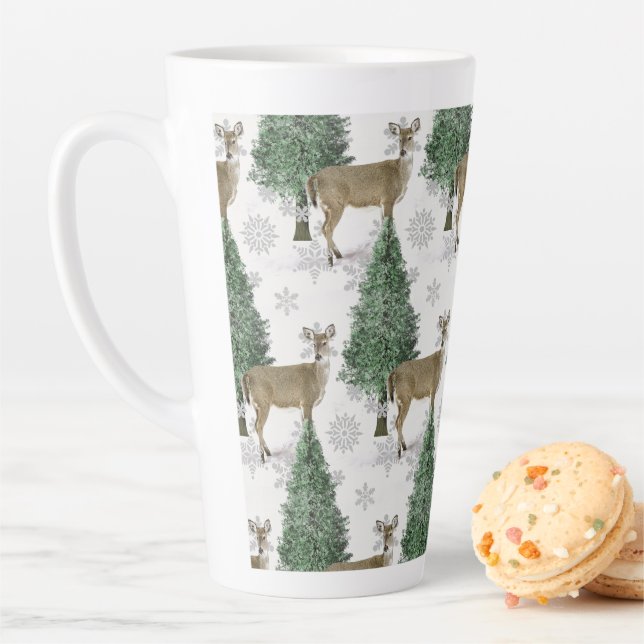 Winter Whitetail Deer with Snowflakes Holiday Home Latte Mug (In Situ)