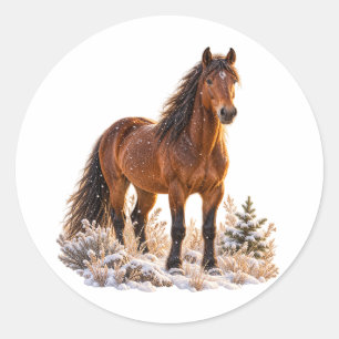 Winter Wild Horse Christmas Snow Classic Round Sticker