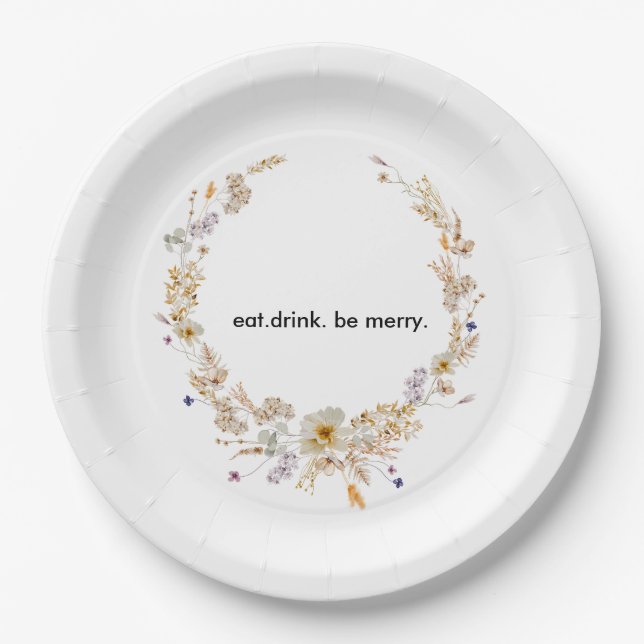 Winter Wildflower Bloom Rustic Boho Gardens Paper Plate (Front)