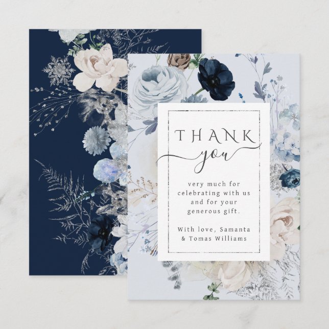 Winter Wildflower Elegant Boho Baby Shower  Thank You Card (Front/Back)