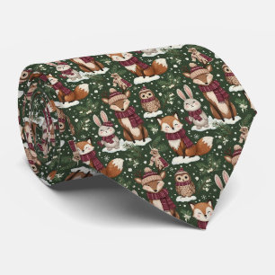 Winter Wildlife with Foxes, Deer, and Owls Tie