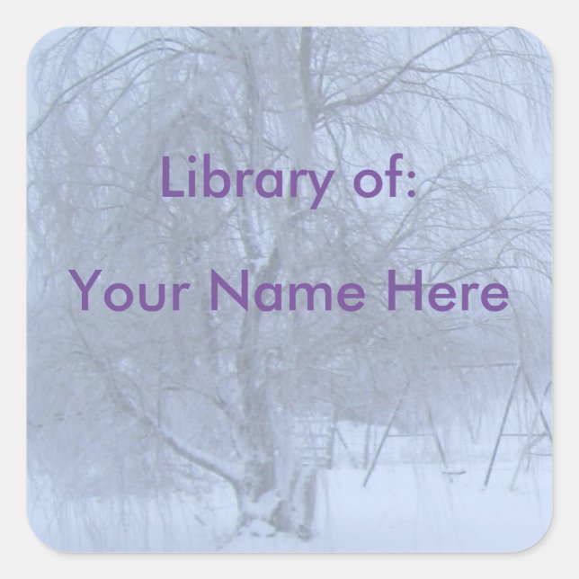 Winter Willow Tree Book Name Plate Square Sticker (Front)