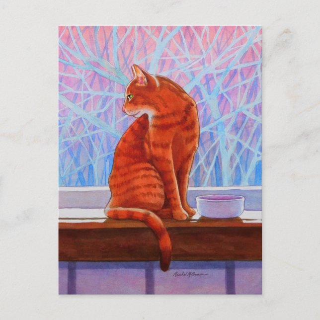 Winter Window Tabby Cat Postcard (Front)