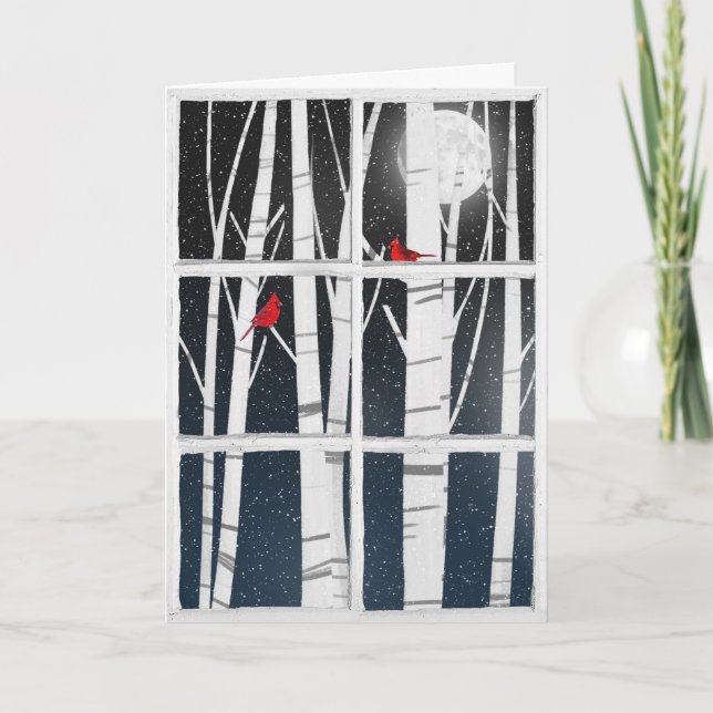 winter window with birch trees holiday card (Front)