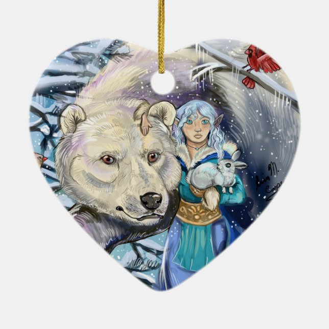 Winter Winds Polar Bear~ornament Ceramic Ornament (Back)
