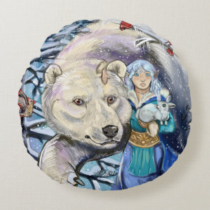 Winter Winds Polarbear Round Pillow