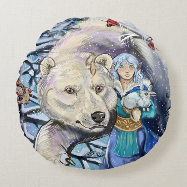 Winter Winds Polarbear Round Pillow (Front)