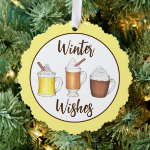 Winter Wishes Buttered Rum Cocoa Eggnog Drinks Ornament Card